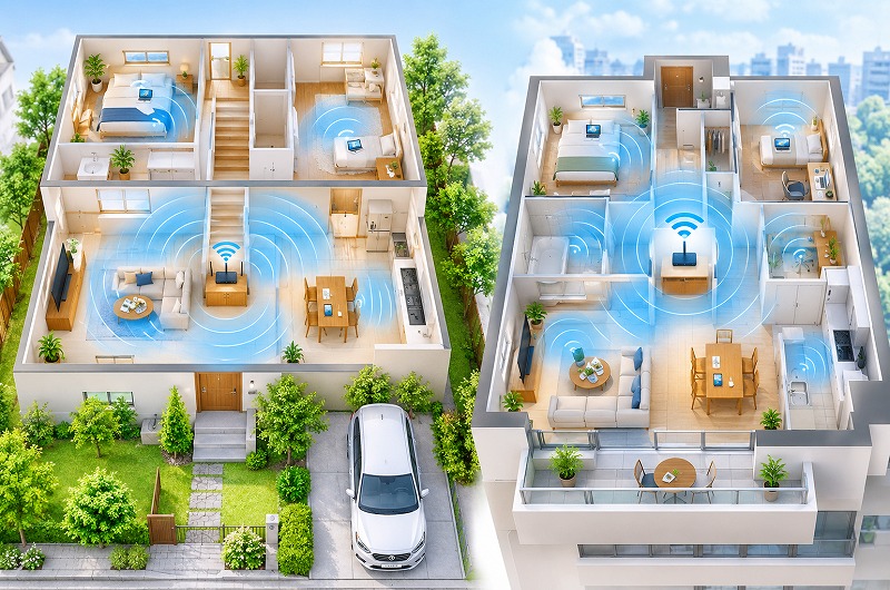 家の間取りに合わせてメガ・エッグのWi-Fi 7ルーターの台数を選ぶイメージ